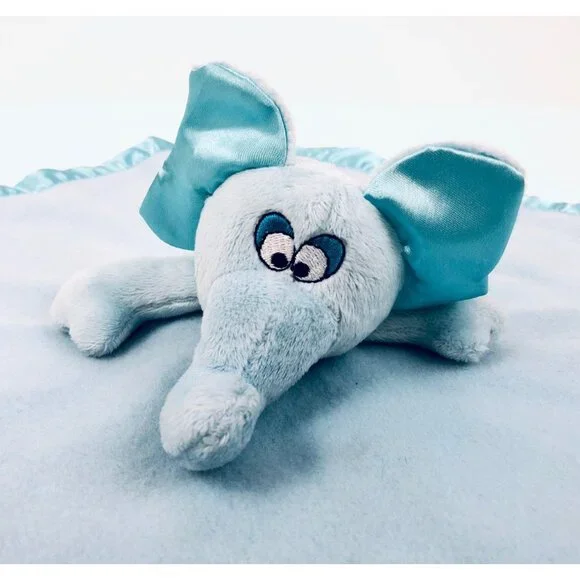 Baby Boom Elephant Security Blanket Lovey Blue Satin Edge Heart Musical - Picture 6 of 10